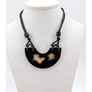 VTG Peru Handmade Black Ceramic Studio Art Pottery Bib‎ Necklace Brutalist